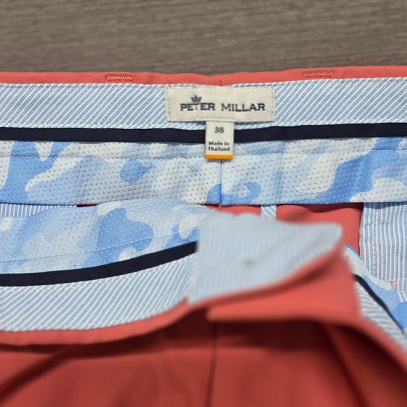 Peter Millar Mens Performance Golf Shorts Coral Pink Size 38 Crown Sport - Picture 2 of 7